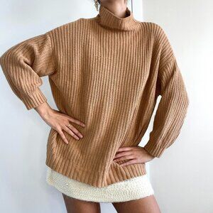 American Eagle | Tan camel beige knit oversized turtleneck sweater | Size XS-S